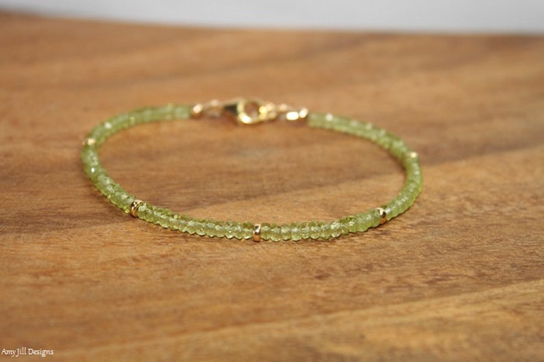 Peridot Bracelet, Gold Filled or Sterling Silver Beads, Peridot Jewelry, August Birthstone, Minimalist, Gemstone Jewelry image 4