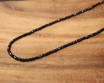 Black Spinel Necklace, Black Spinel Jewelry, Sterling Silver, Minimalist, Beaded, Layering Necklace