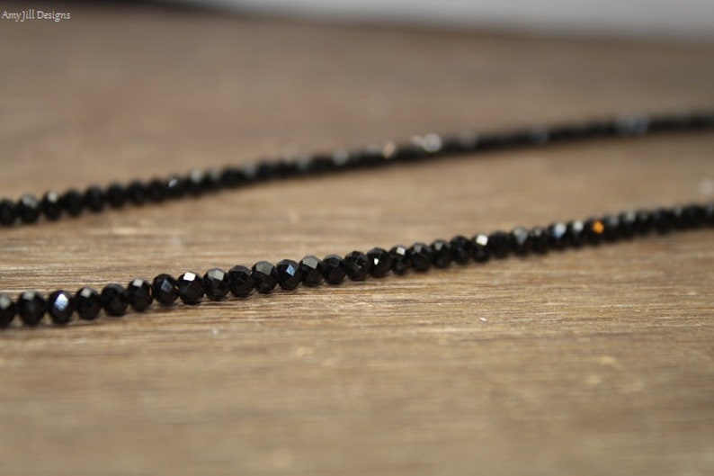 Black Spinel Necklace, Black Spinel Jewelry, Sterling Silver, Layering, Beaded, Layering Necklace, 4mm, Womens, Mens, UNISEX image 3