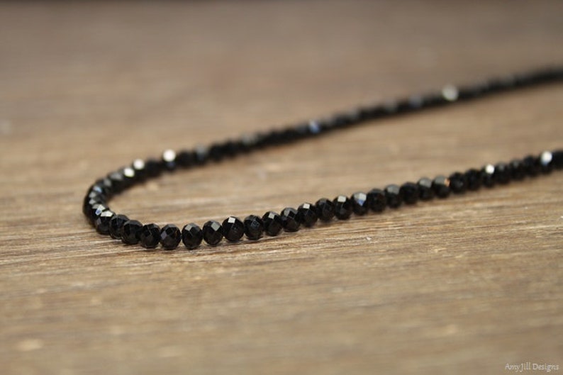 Black Spinel Necklace, Black Spinel Jewelry, Sterling Silver, Layering, Beaded, Layering Necklace, 4mm, Womens, Mens, UNISEX image 5