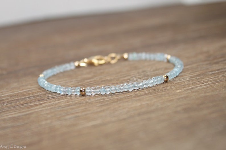 Aquamarine Bracelet Gold Filled or Sterling Silver Beads | Etsy