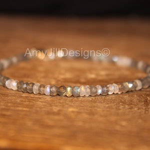 Labradorite and Moostone Beaded Bracelet, Labradorite Jewelry, Blue Flash, Bracelet For Women, Gemstone Jewelry