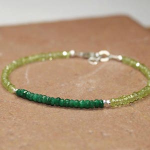 Emerald & Peridot Bracelet, Beaded, Stacking, Peridot Jewelry, Gemstone Bracelet, May Birthstone, Sterling Silver or Gold Filled image 4