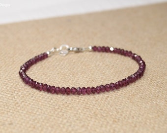 Rhodolite Garnet Bracelet, Rhodolite Garnet Jewelry, Minimalist, Layering Bracelet, Pink Gemstone Jewelry