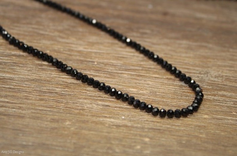 Black Spinel Necklace, Black Spinel Jewelry, Sterling Silver, Layering, Beaded, Layering Necklace, 4mm, Womens, Mens, UNISEX image 1