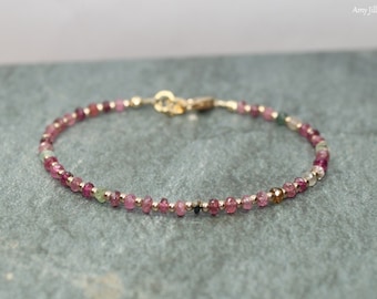 Watermelon Tourmaline Bracelet, Pink and Green, Multi Stone, Watermelon Tourmaline Jewelry, Ombre,