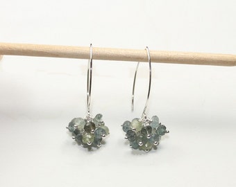 Moss Aquamarine Earrings, Moss Aquamarine Jewelry, Cluster Gemstone Earrings, March Birthstone