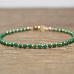 Emerald Bracelet, Emerald Jewelry, May Birthstone, Stacking, Gemstone Jewelry, Gold or Sterling Silver Beads image 3