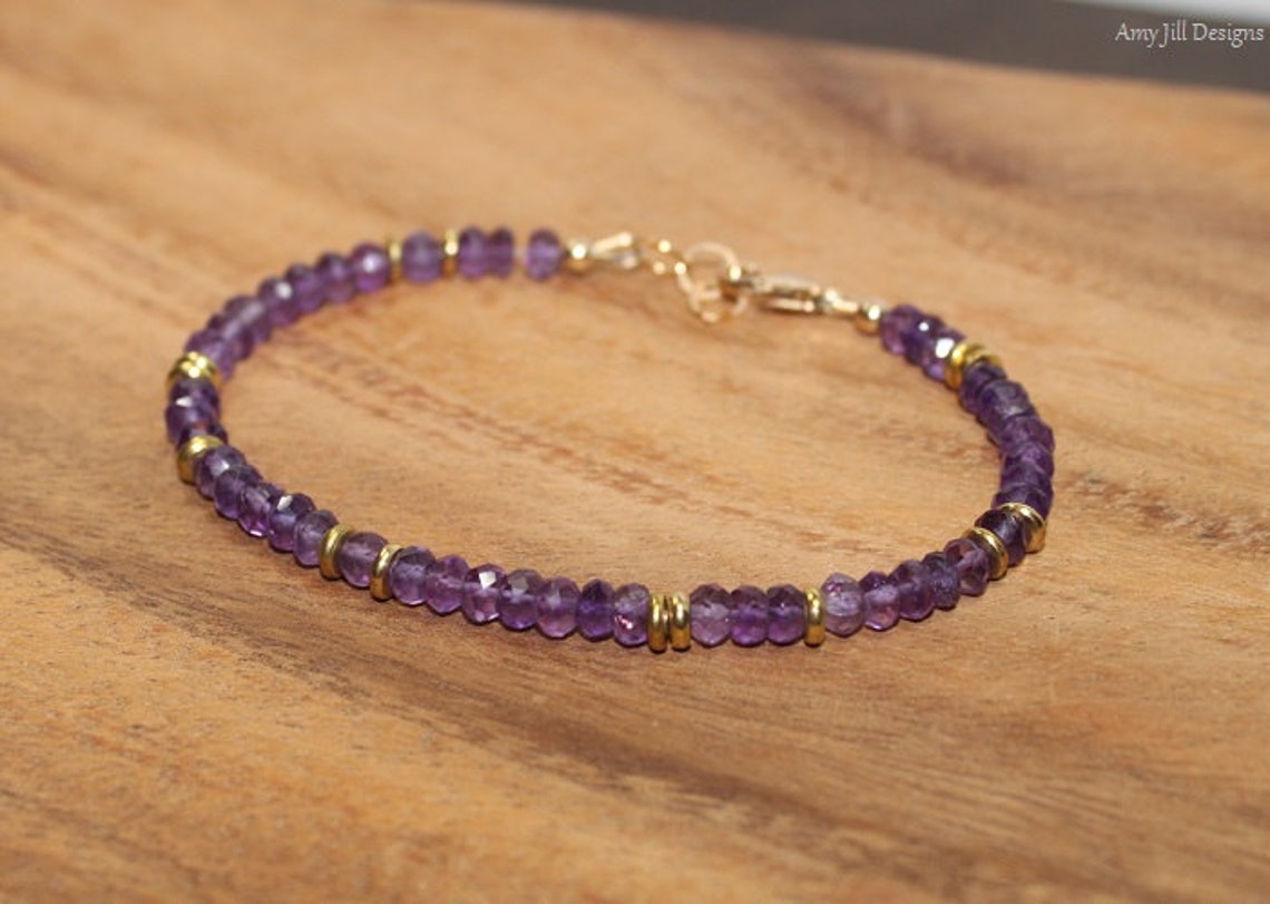 Amethyst Bracelet Amethyst Jewelry Brass Beaded Layering Etsy