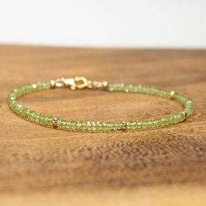 Peridot Bracelet, Gold Filled or Sterling Silver Beads, Peridot Jewelry, August Birthstone, Minimalist, Gemstone Jewelry image 3