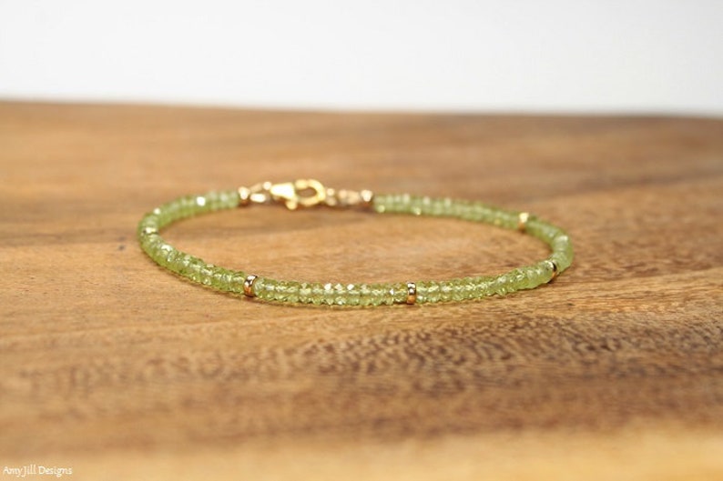 Peridot Bracelet, Gold Filled or Sterling Silver Beads, Peridot Jewelry, August Birthstone, Minimalist, Gemstone Jewelry image 3