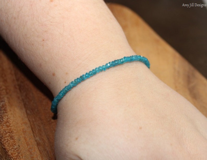 Neon Apatite Bracelet, Sterling Silver, Apatite Jewelry, Minimalist, Layering Bracelet, Gemstone Jewelry image 5