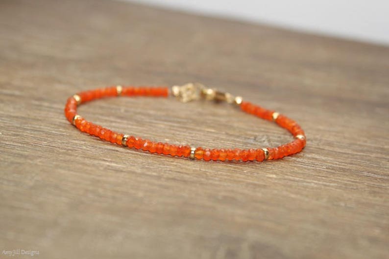 Carnelian Bracelet, Gold Filled, Sterling Silver or Rose Gold Beads, Carnelian Jewelry, Orange, Stacking, Gemstone Jewelry, Gifts for Her image 2