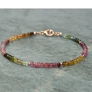 Watermelon Tourmaline Bracelet, Rose Gold Beads, Watermelon Tourmaline Jewelry, Multi Color, Gemstone Jewelry