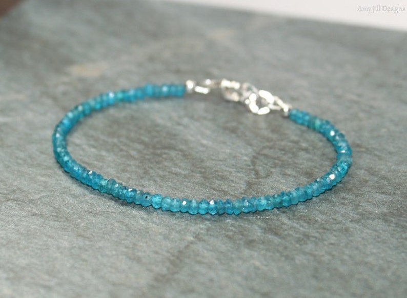 Neon Apatite Bracelet, Sterling Silver, Apatite Jewelry, Minimalist, Layering Bracelet, Gemstone Jewelry image 2