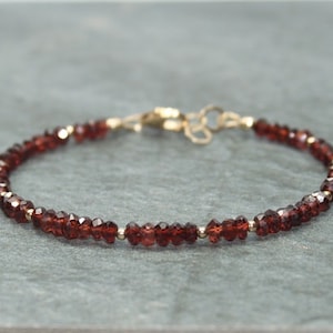 Garnet Bracelet, Garnet Jewelry, Gold Filled Beads, Layering, January Birthstone, Gemstone Jewelry