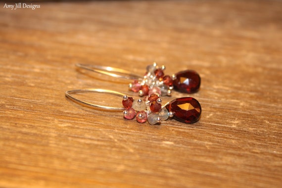 Garnet Earrings, Labradorite, Garnet Mystic Pink Topaz Cluster, Garnet Jewelry, Gemstone Jewelry