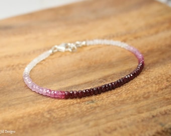 Ruby Ombre Bracelet, Moonstone, Ruby Jewelry, July Birthstone. Gemstone Bracelet