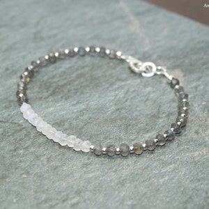 Labradorite and Moonstone Bracelet, Labradorite Jewelry, Sterling Silver Beads, Blue Flash, Gemstone Jewelry,