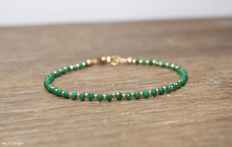 Emerald Bracelet, Emerald Jewelry, May Birthstone, Stacking, Gemstone Jewelry, Gold or Sterling Silver Beads image 2
