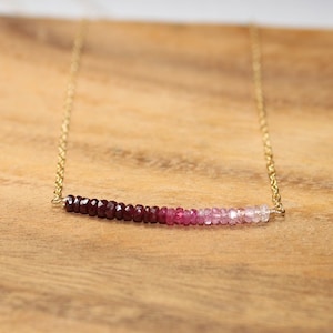 Ruby Ombre Necklace, Pink Sapphire, Bar Necklace, Ruby Jewelry, July Birthstone. Gemstone Necklace, Valentine's Day, Gift
