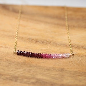 Ruby Ombre Necklace, Pink Sapphire, Bar Necklace, Ruby Jewelry, July Birthstone. Gemstone Necklace, Valentine&#39;s Day, Gift
