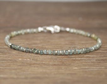 Moss Aquamarine Bracelet, Hill Tribe Beads, Moss Aquamarine Jewelry, March Birthstone, Ombre, Shaded, Gemstone Jewelry