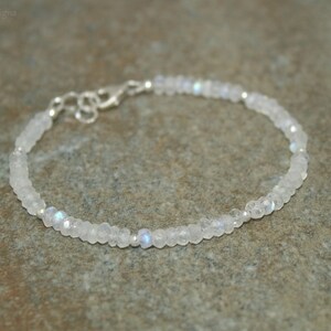 4mm Moonstone Bead Sterling Silver Link Chain – Gemstone Bead Necklace – Unbranded