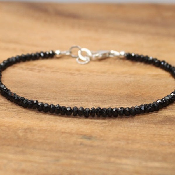 Black Spinel Bracelet, Black Spinel Jewelry, Sterling Silver, Minimalist, Layering Bracelet