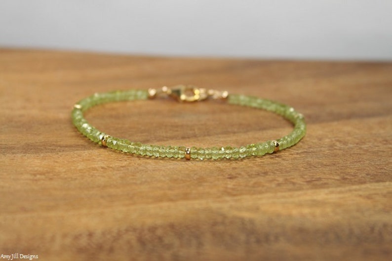 Peridot Bracelet, Gold Filled or Sterling Silver Beads, Peridot Jewelry, August Birthstone, Minimalist, Gemstone Jewelry image 1