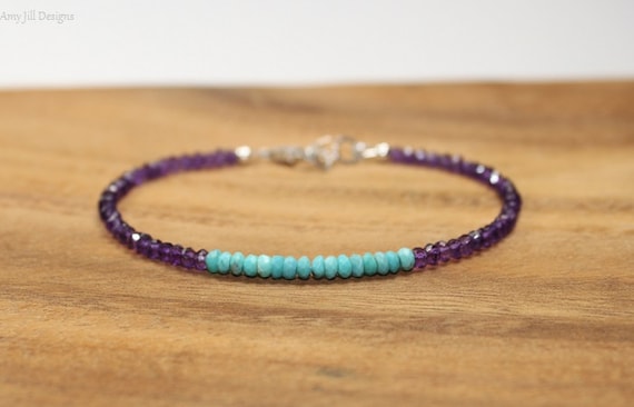 Sleeping Beauty Turquoise & Amethyst Bracelet, Sleeping Beauty Turquoise Jewelry, February and December Birthstone