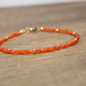 Carnelian Bracelet, Gold Filled, Sterling Silver or Rose Gold Beads, Carnelian Jewelry, Orange, Stacking, Gemstone Jewelry, Gifts for Her image 3