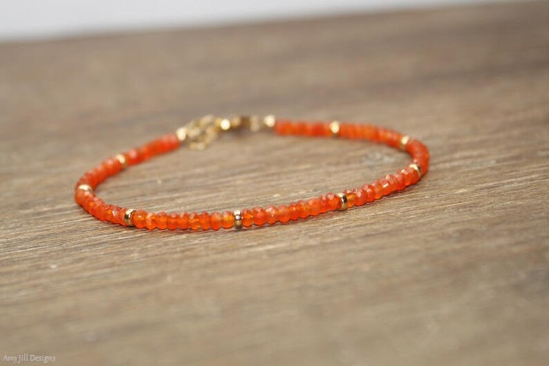 Carnelian Bracelet, Gold Filled, Sterling Silver or Rose Gold Beads, Carnelian Jewelry, Orange, Stacking, Gemstone Jewelry, Gifts for Her image 3