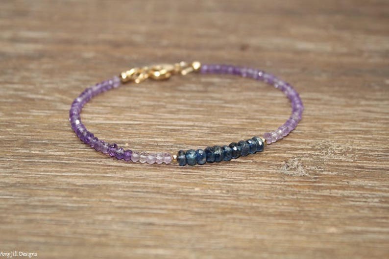 Kyanite & Shaded Amethyst Bracelet Beaded Ombre Stacking | Etsy