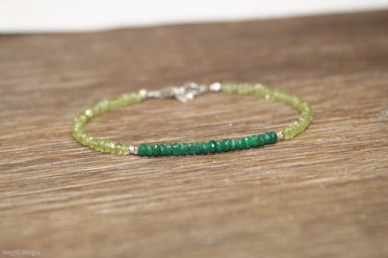 Emerald & Peridot Bracelet, Beaded, Stacking, Peridot Jewelry, Gemstone Bracelet, May Birthstone, Sterling Silver or Gold Filled image 3