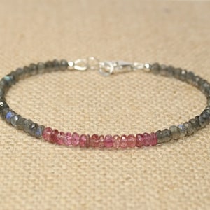 Pink Tourmaline and Labradorite Bracelet, Pink Tournmaline Jewelry, Gemstone Bracelet, October Birthstone