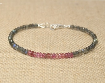 Pink Tourmaline and Labradorite Bracelet, Pink Tournmaline Jewelry, Gemstone Bracelet, October Birthstone