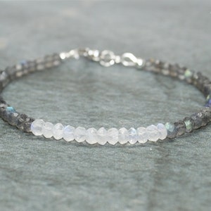 Labradorite and Moonstone Bracelet, Beaded Gemstone Jewelry, Layering Bracelet, Blue Flash, Labradorite Moonstone Jewelry
