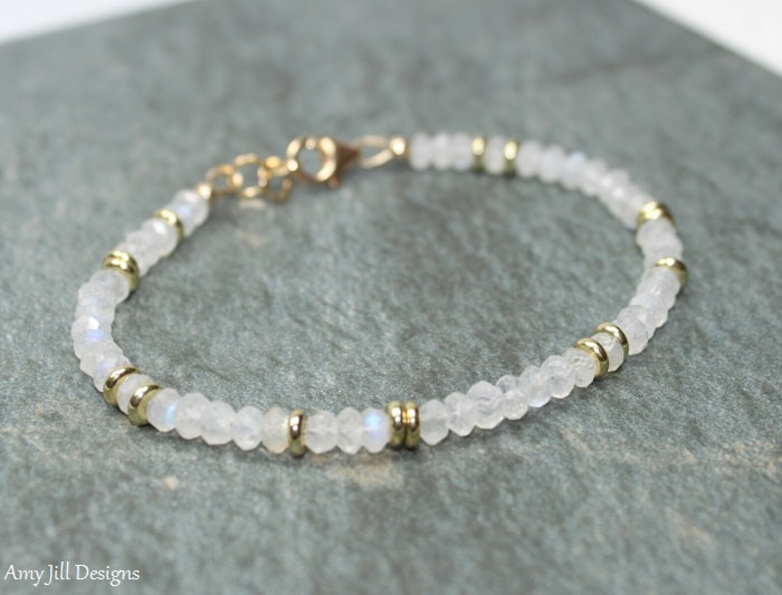 Moonstone Bracelet Moonstone Jewelry Brass Blue Flash Etsy