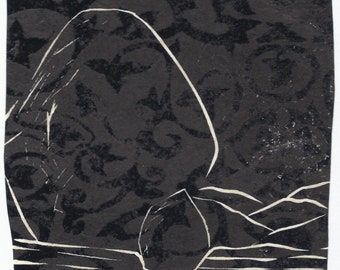 Decorative Lino Cut on Paper, Still Stones by Tganson - Block Print - Small Art - Gift Art - Abstract Art - Wall Art - Meditative Art