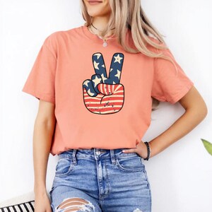 Comfort Color American Flag Peace Sign Graphic hirt For Gift, 4th of July T-Shirt, Patriotic American Flag Shirt, Independence Day Tee Gift