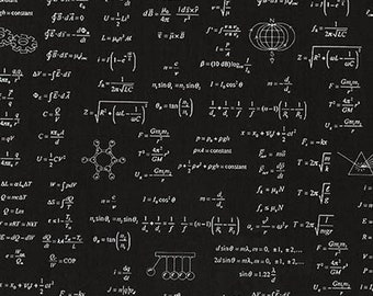Science Fair Equations and Formulas by Robert Kaufman Cotton Fabric 1 yard SRK-17932-2 Black -  1 yard