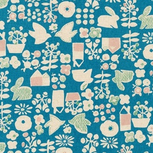 Doves and Rabbits Scandinavian Style Folk Design Flax Robert Kaufman SB-850254D3-3 BLUE by Sevenberry from Cotton Flax Prints - 1 yard