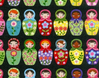 Matryoshka Doll in Black  by Ellen Krans from Robert Kaufman Cotton Fabric By the Yard