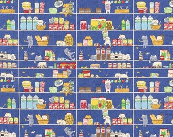 Cats Grocery Shopping by Kobayashi Lightweight Cotton Linen Canvas