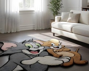 Alfombra de Tom y Jerry tejida a mano – Alfombra de anime de lana mezclada