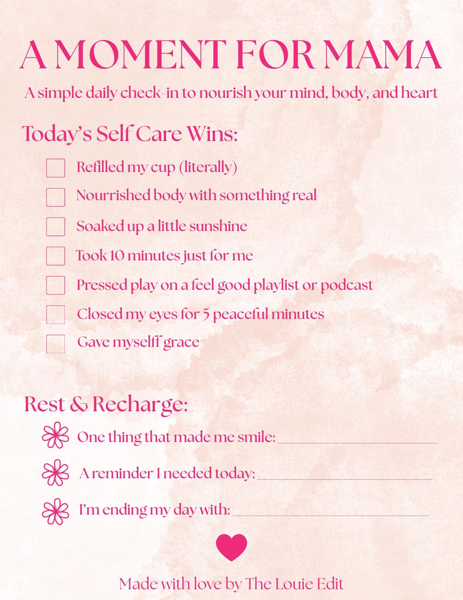 Daily Self-care Checklist for Moms | Mental Health Tracker | Printable ...