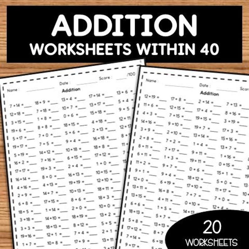 Twenty Math Problems Plus 20 Printable Addition Worksheets | Fill in the Blanks | Single , Double ...