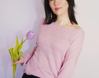 Bourette Seide gestrickter Pullover. Loos passen Pullover.