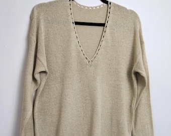Bourette Seide gestrickter Pullover. ungebleichter Öko-Seidenpullover